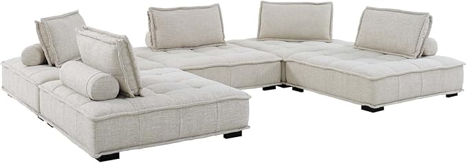 Modway Saunter, 5-Piece Sectional Sofa, Beige