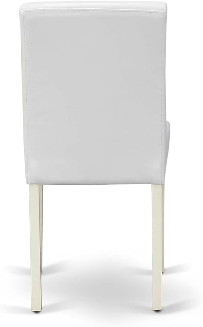 East West Furniture ANAB5-LWH-64 5 Piece Dining Room Table Set Includes a Round Kitchen Table with Pedestal and 4 White Faux Leather Upholstered Parson Chairs, 36x36 Inch, Linen White