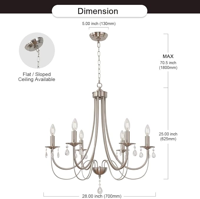 Farmhouse Chandeliers 6 Lights Brushed Nickel Modern Farmhouse Pendant Lighting Crystal Kitchen Ceiling Light Fixtures for Dining Room Living Room