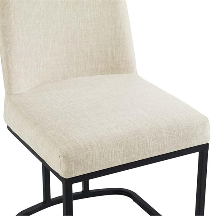 Modway Amplify Sled Base Upholstered Fabric Dining Side Chair, Black Beige 22 x 19 x 32