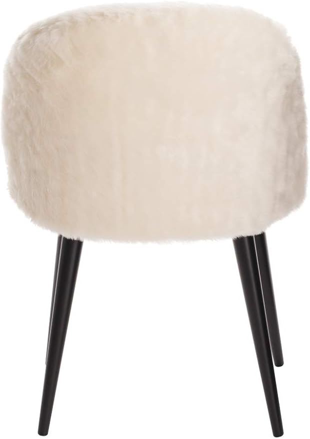 Elle Decor Cami Vanity Chair, Upholstered Armless Single Seat Plush Accent for Living Room, Home Office Desk or Bedroom, Mid Century Modern Tapered Legs, Cream Faux Fur