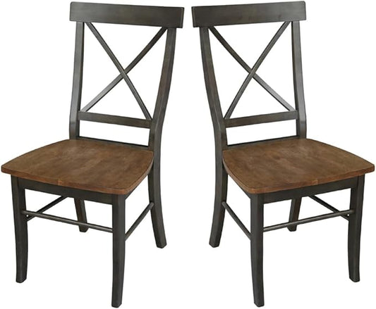 IC INTERNATIONAL CONCEPTS X-Back Chair with Solid Wood Seat - Set of 2 Chairs in Hickory/Washed Coal