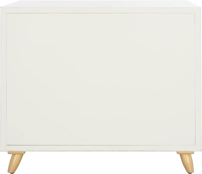 SAFAVIEH Home Collection – Raquel White 3 Drawer Chest, Mid-Century Style Dresser with Faux Leather Wrapped Drawer Pulls (CHS6602C)