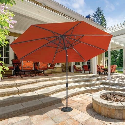 Galtech Premium 11 FT Market Umbrella Auto Tilt Patio Pool Deck Outdoor Shade Protection (8Ft X 11Ft Ant.Bronze Frame Sunbrella: Antique Beige)