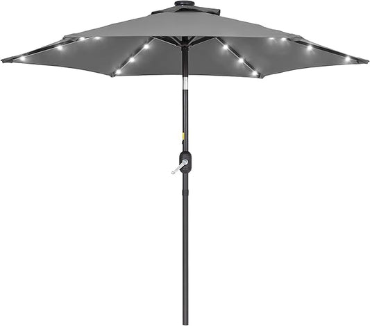 7.5ft Outdoor Umbrella Patio Umbrella with Solar Lights,18 LED Lighted Table Market Outdoor Umbrella, 2-Year-Non-Fading, for Pool, Deck, Garden,Backyard