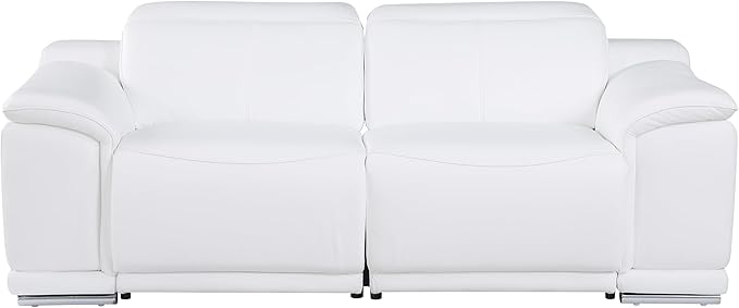 Blackjack Furniture Venice Top Grain Italian Leather 6 Power Recliner Seaters 3 Piece Sofa Set with Adjustable Headrests Modern Luxury Seating Sofa, Loveseat and Chair for Living Room Lounge, White