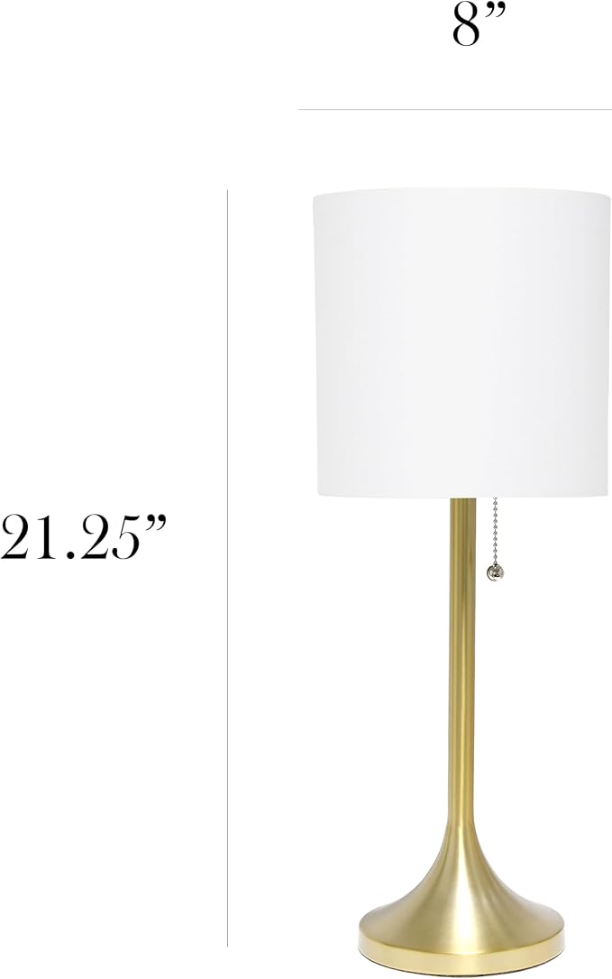 Simple Designs LT1076-GDW Tapered Fabric Drum Shade Table Lamp, Gold and White - (Pack of 4)