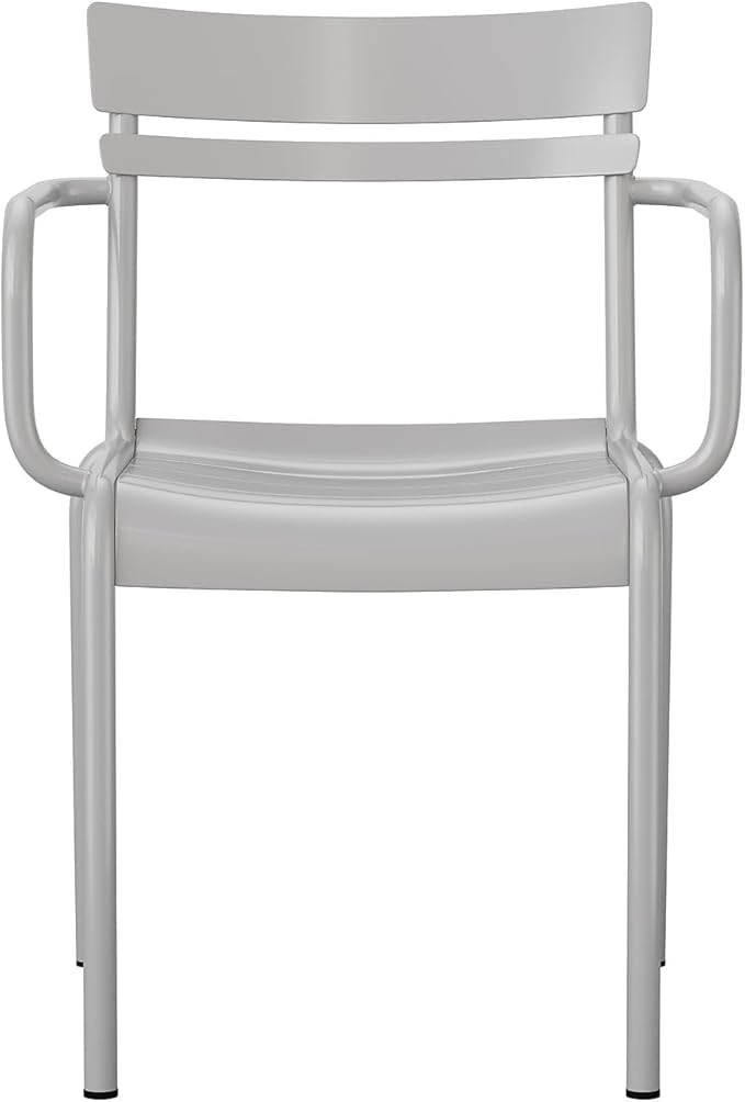 Flash Furniture Nash Commercial Grade Steel Stack Chair, Indoor-Outdoor Arm Chair with 2 Slat Back, Set of 2, Silver