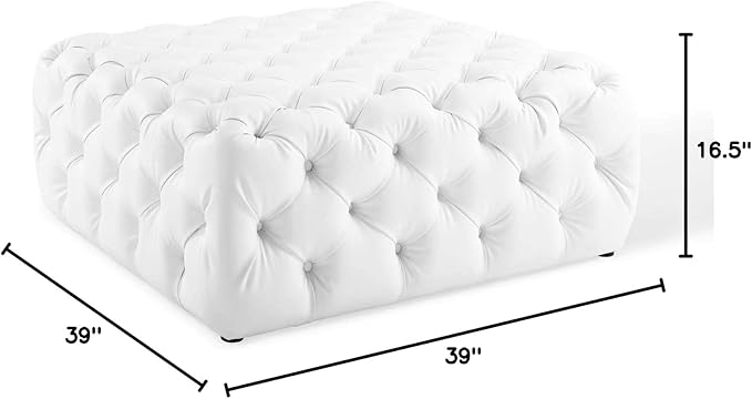 Modway EEI-3773-WHI Anthem Tufted Button Large Square Faux Leather Ottoman, White