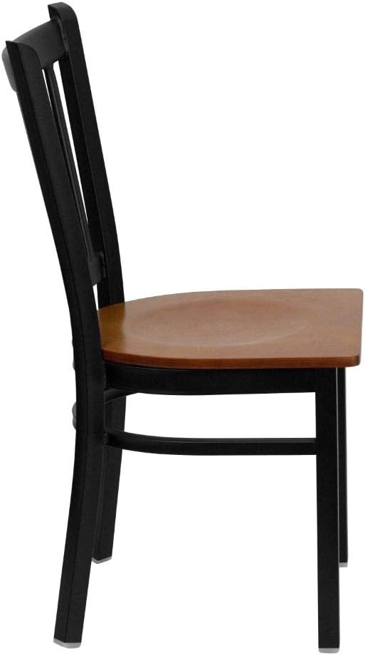 Flash Furniture 4 Pack HERCULES Series Black Vertical Back Metal Restaurant Chair - Cherry Wood Seat