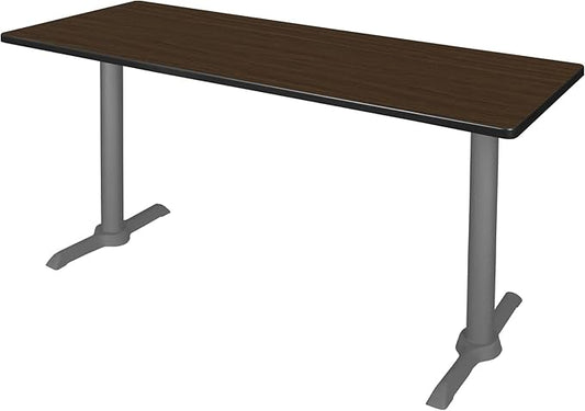 Regency Cain 60 x 24 in. Training Seminar Table – Durable T-Base Training Desk with Laminate Top, Scratch & Stain Resistant Surface, Rounded Corners (Neo Walnut, Grey Base)