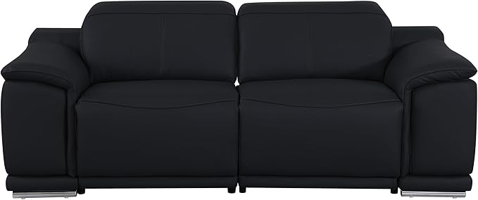 BlackJack Furniture Venice Top Grain Italian Leather Recliner 6 Seater 5 Power 3 Piece Sofa Set with Adjustable Headrests Modern Luxury Seating Sofa, Loveseat and Chair for Living Room Lounge, Black