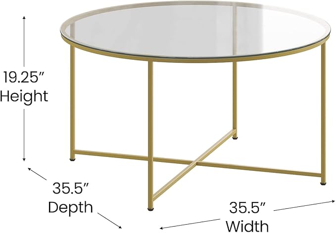Flash Furniture Greenwich Collection Coffee Table - Modern Clear Glass Coffee Table - Crisscross Brushed Gold Frame