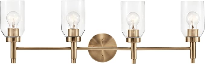 Kichler Madden 4-Light Vanity with Clear Glass in Champagne Bronze, Sloped Ceiling Compatible, for Single or Double Vanity in Bathroom (10.5" x 34"), 55186CPZ