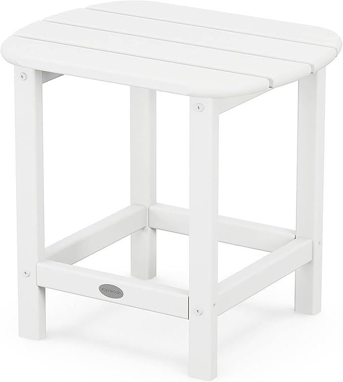 Polywood Nautical Patio Chaise & South Beach 18" Side Table 2-Piece Outdoor Furniture Set, White