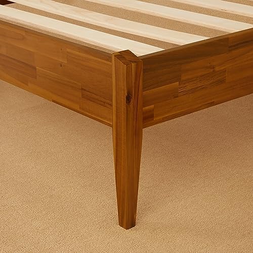 Bme Dinkee Wooden Queen Bed Frame, 15 Inch Height, Elegant Minimalist Modern Design with Japanese Joinery, Durable Wood Slats for Reliable Support, No Box Spring Required, Caramel