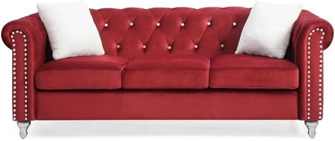 Glory Furniture Raisa Velvet Sofa in Burgundy