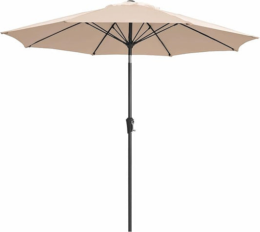 JEAREY 9FT Outdoor Patio Umbrella, Market Umbrella with 8 Fiberglass Ribs & Tilt/Crank, UV Protection & Wind-Resistant Pool Umbrella for Lawn Garden Deck Backyard, Cream Beige