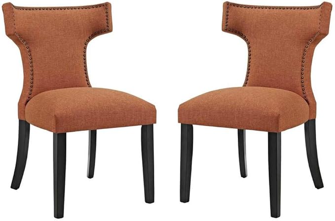 Modway EEI-2741-ORA-SET Curve Fabric (Set of 2), Dining Side Chair, Orange