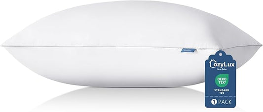 CozyLux Soft Supportive Bed Pillows for Side and Back Sleepers, Oeko-Tex Certified Down Alternative Filling, Hotel Quality Fluffy Sleeping Pillow, King Size Set of 1, White, 19" x 34"