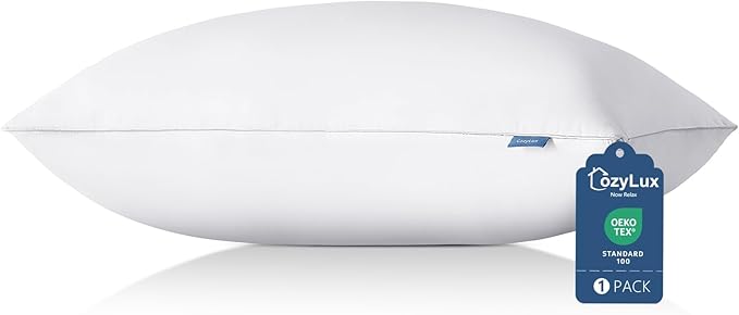 CozyLux Pillows Standard Size Set of 1, Hotel Quality Bed Pillows for Sleeping 1 Pack, Cooling Pillows for Side Back and Stomach Sleepers, Down Alternative Luxury Soft Supportive Pillows (18x26)
