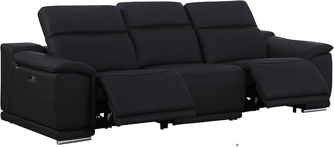 BlackJack Furniture Venice Top Grain Italian Leather Recliner 5 Seater 4 Power Reclining Seater 2 Piece Sofa Set with Adjustable Headrests Modern Seating Sofa and Loveseat for Living Room , Black