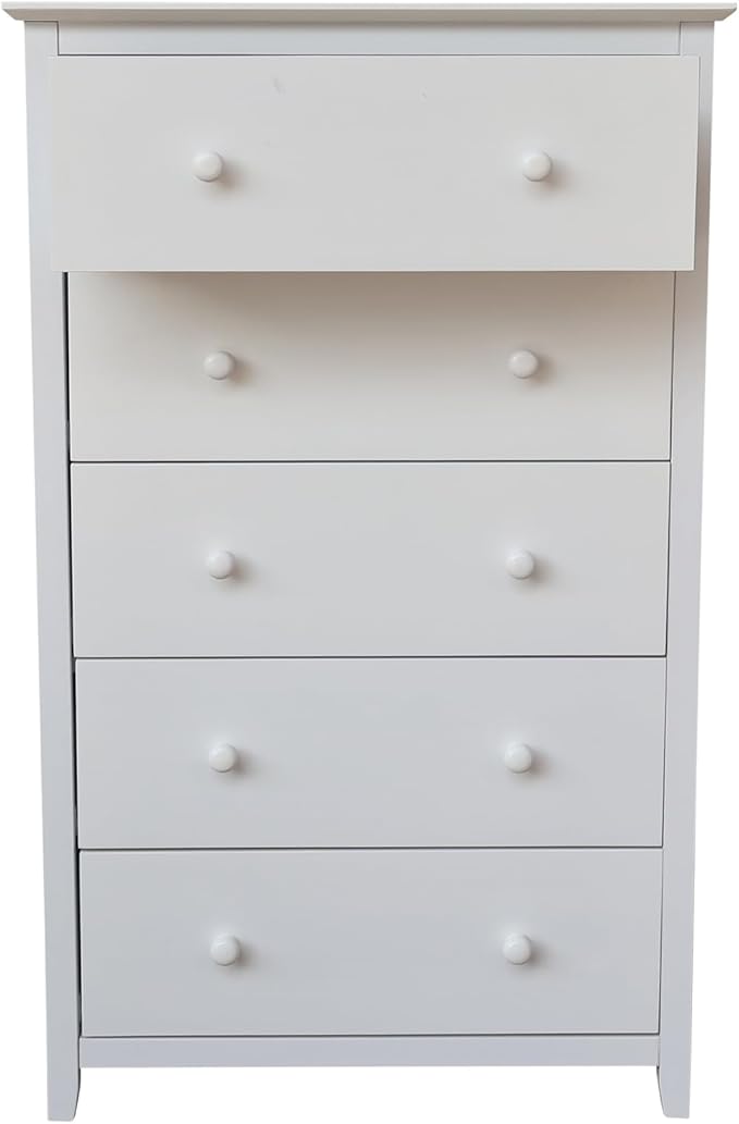 International Concepts Solid Wood Bedroom Dresser/Chest with 5 Drawers in White
