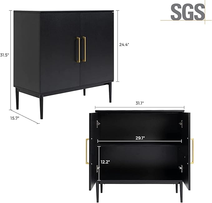 Set of 2 Storage Cabinet with Doors, Modern Black Accent Cabinet, Free Standing Cabinet, Wooden Buffet Sideboards for Living Room, Kitchen, Home Office