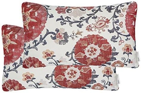 Mika Home Pack of 2 Jacquard Circle Floral Rectangle Throw Pillow Covers Oblong Pillow Cases for 12X20 Inserts Cream Red