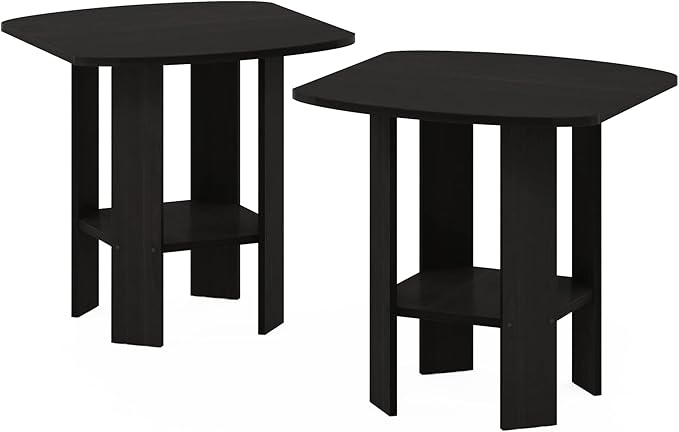 Furinno SIMPLE DESIGN Side Table Set of 2, 2-Tier Modern End Table with Soft Edges, Open Shelves Night Stand, Bedside Table, for Living Room, Bedroom, Espresso
