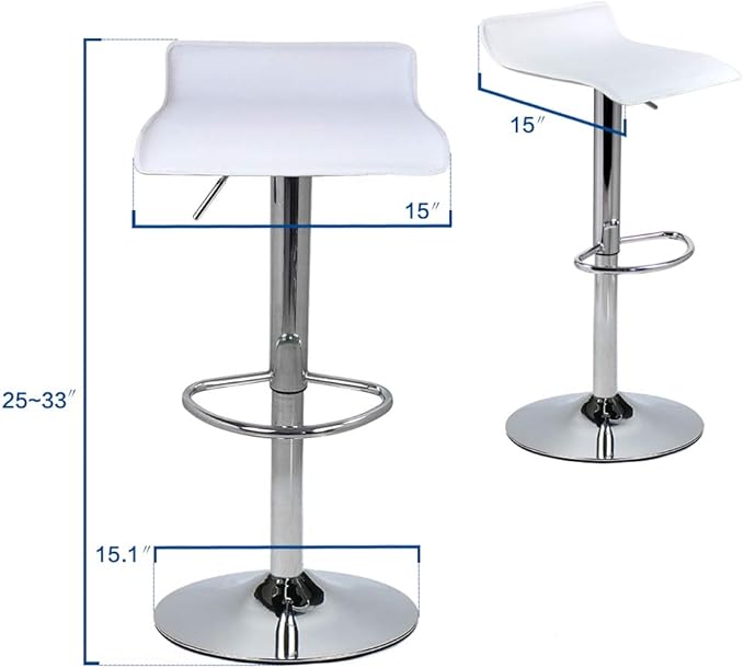 Set of 2 Barstool, Adjustable Swivel Bar Stools with PU Leather and Chrome Base, Gaslift Pub Counter Chairs, White