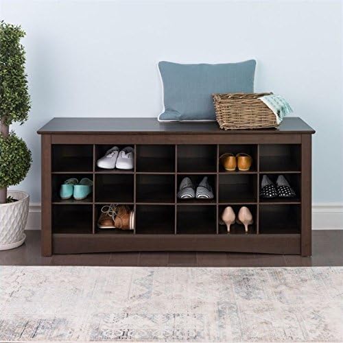 Prepac Brown Shoe Cabinet, Entryway Bench, Mud Room Organization and Storage Bench with 18 Shoe Cubbies 16"D x 48"W x 24"H