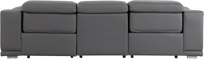 BlackJack Furniture Venice Top Grain Italian Leather Dual Power Recliner Sofa - 107" Theater Seating Modern Couch for Living Room Apartment Lounge Home with Adjustable Headrests & USB Port, Dark Grey