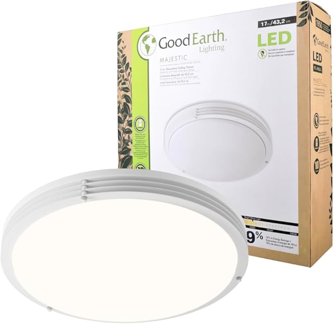 Good Earth Lighting Majestic Ceiling Fixture, 17-in, 1950 Lumens, Dimmable, Matte White