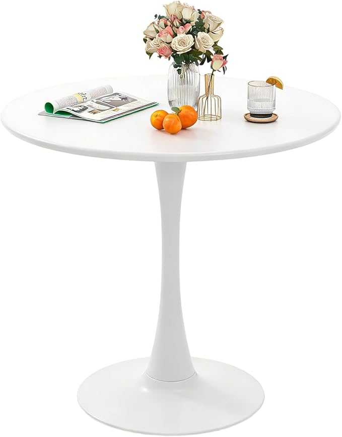 ERGOMASTER 32 Inches Round Dining Table, Modern Tulip Kitchen Table for 2 to 4 Person, Metal Round Pedestal Table for Apartment, Small Space, Cafe (White)