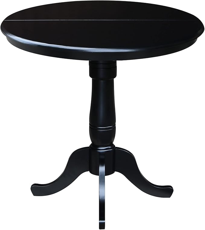International Concepts 36-Inch Round Top Pedestal Table with 12-Inch Leaf, 36-Inch Counter Height, Black