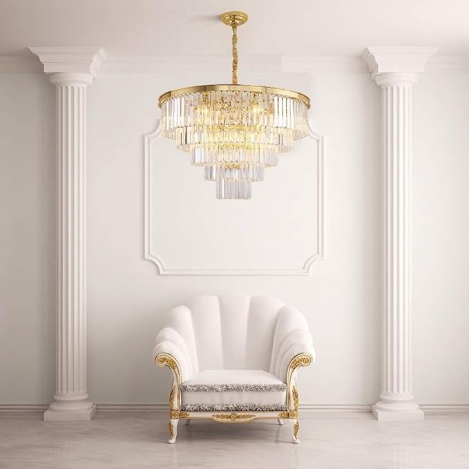 Gold Plated Modern Crystal Chandeliers Lighting Contemporary Pendant Chandelier Ceiling Lamp Lights Fixture 5-Tier (10 Lights) for Dining Living Room Entryway W28 Inch