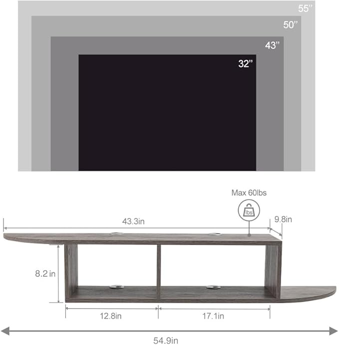 GHC Floating TV Stand, Wall Mounted Entertainment Center and Cabinet Shelf, TV Console with Storage, Media Console for DVD Player, Space-Saving Under TV Shelf for Bedroom, Living Room (Grey)