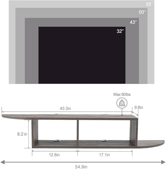 GHC Floating TV Stand, Wall Mounted Entertainment Center and Cabinet Shelf, TV Console with Storage, Media Console for DVD Player, Space-Saving Under TV Shelf for Bedroom, Living Room (Grey)