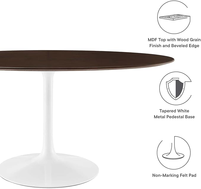 Modway Lippa Dining Table, 60", White Cherry Walnut