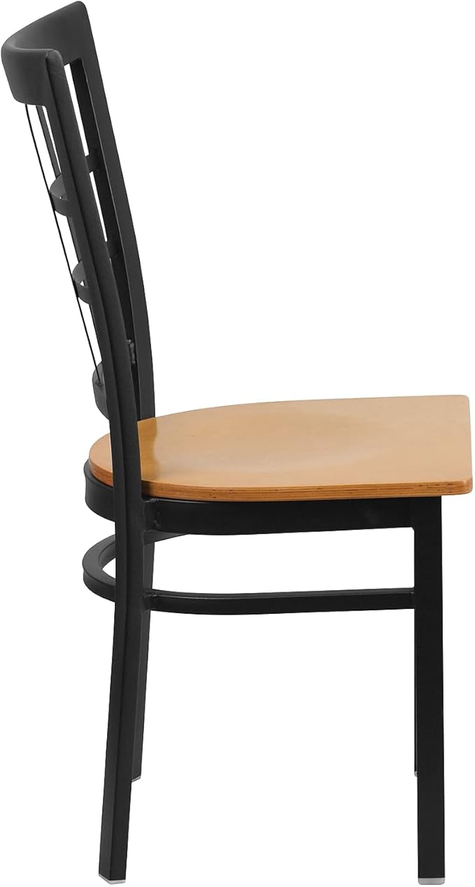Flash Furniture HERCULES Series Black Window Back Metal Restaurant Chair - Natural Wood Seat