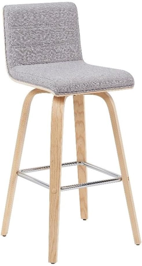 Vienna Modern Swivel Bar Height Stool with Grey Upholstered Seat and Patterned Oak Wood Frame Set of 4