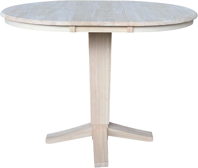 IC INTERNATIONAL CONCEPTS 36" Soild Wood Round Top Pedestal Counter Height Dining Table with 12 in Leaf