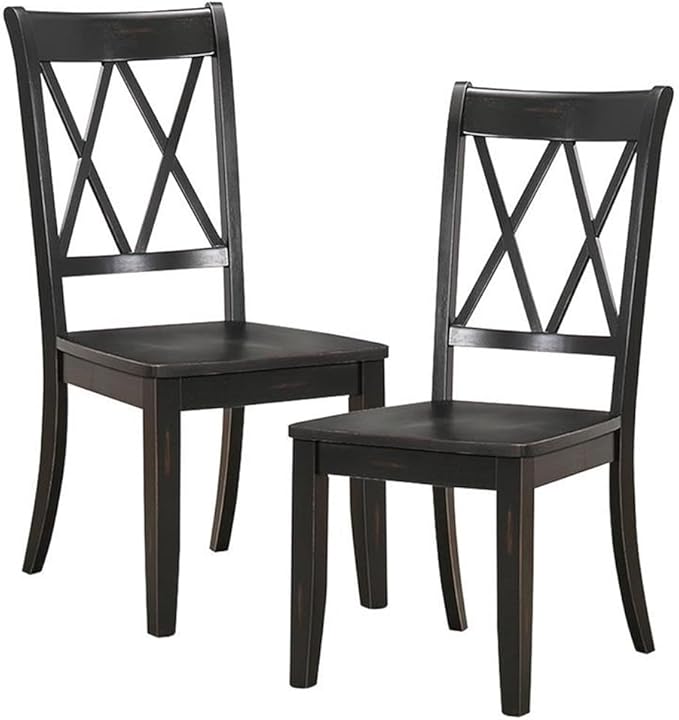 Homelegance Janina Dining Room Chairs Set of 2, Modern Farmhouse Dining Chairs Set of 2, Solid Wood, X Cross Back, Traditional Modern Ranch Style Kitchen for Table, Armless, Easy Assembly, Black