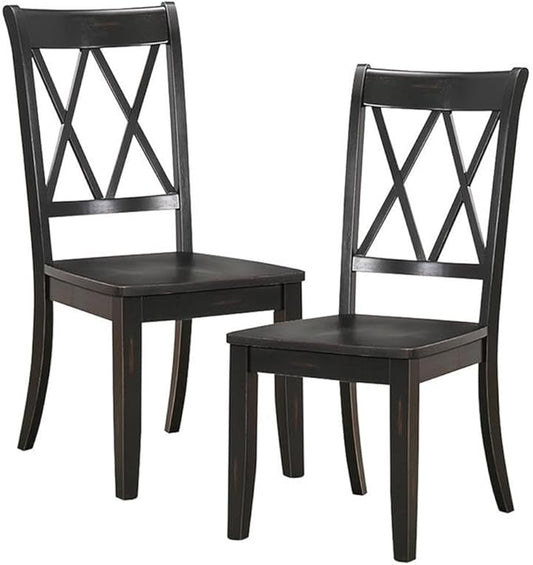 Homelegance Janina Dining Room Chairs Set of 2, Modern Farmhouse Dining Chairs Set of 2, Solid Wood, X Cross Back, Traditional Modern Ranch Style Kitchen for Table, Armless, Easy Assembly, Black