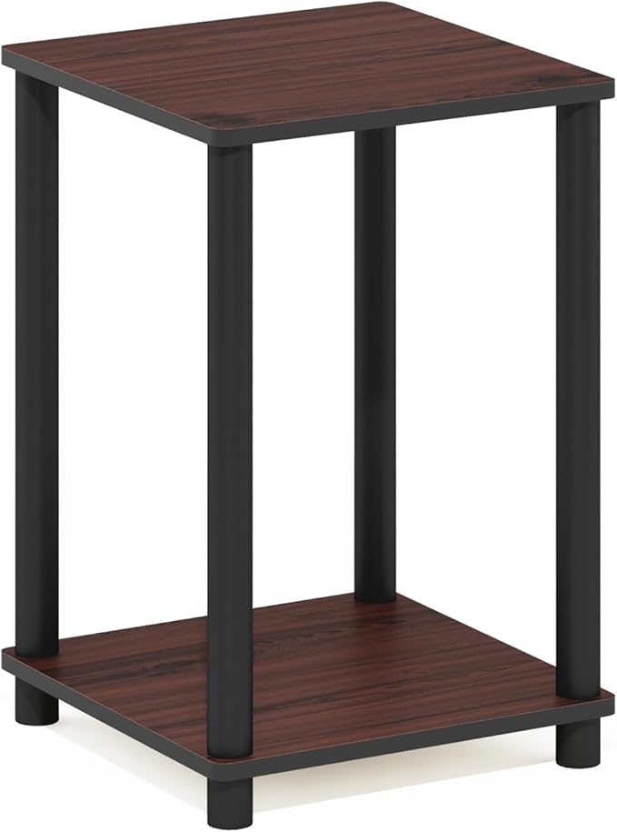 Furinno TURN-N-TUBE Side Table, 2-Tier Modern Square End Table with Open Shelf, Toolless Night Stand, Bedside Table, for Living Room, Bedroom, Dark Cherry