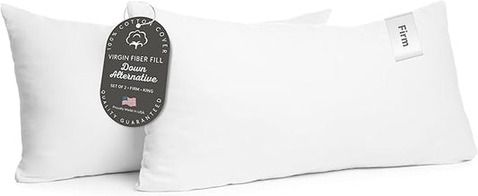Digital Decor 100% Cotton Luxury Hotel Pillows King Size Set of 2, Cooling Hypoallergenic Down Alternative Pillows for Sleeping, Firm Support for Side & Back Sleepers, Made in USA, 36" x 20"