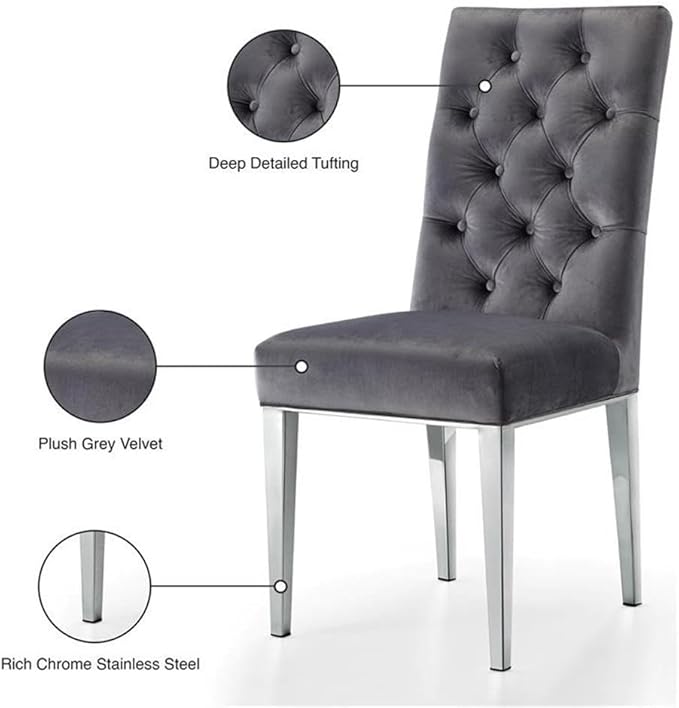 Meridian Furniture Juno 19.5" H Velvet Dining Chair in Gray (Set of 2)