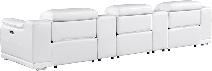 BlackJack Furniture Venice Top Grain Italian Leather Power Recline 5 Piece Sofa - 134" Theater Seating Modern Couch for Living Room Apartment Lounge Home with Adjustable Headrests & USB Port, White