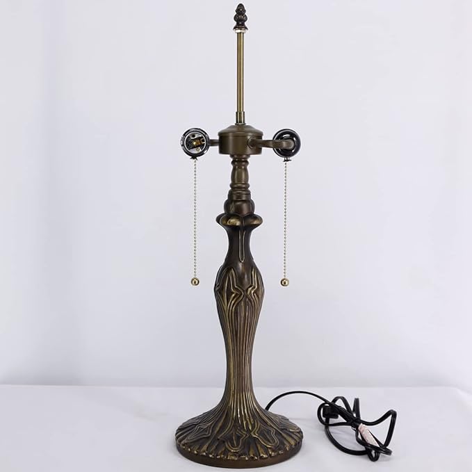 WERFACTORY Table Lamp Base Replacement Only, Wide 6.5 Height 24 Inch, Fit for 12, 14, 16, 18 Inch Tiffany Style Stained Glass Lampshade, Dark Bronze Finish, Metal, Pull Chain Switch